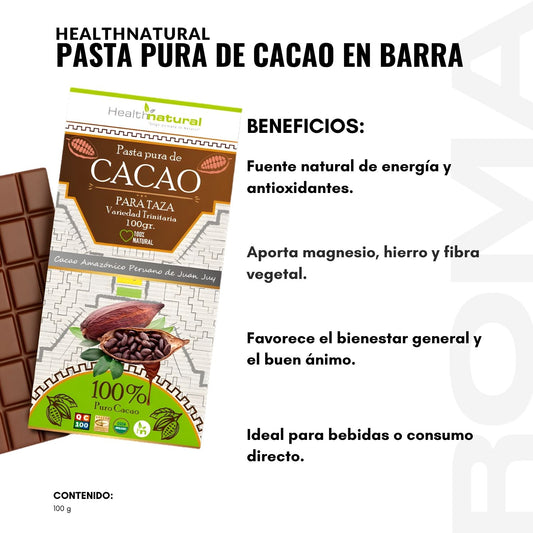 PASTA PURA DE CACAO EN BARRA 100G HEALTHNATURAL