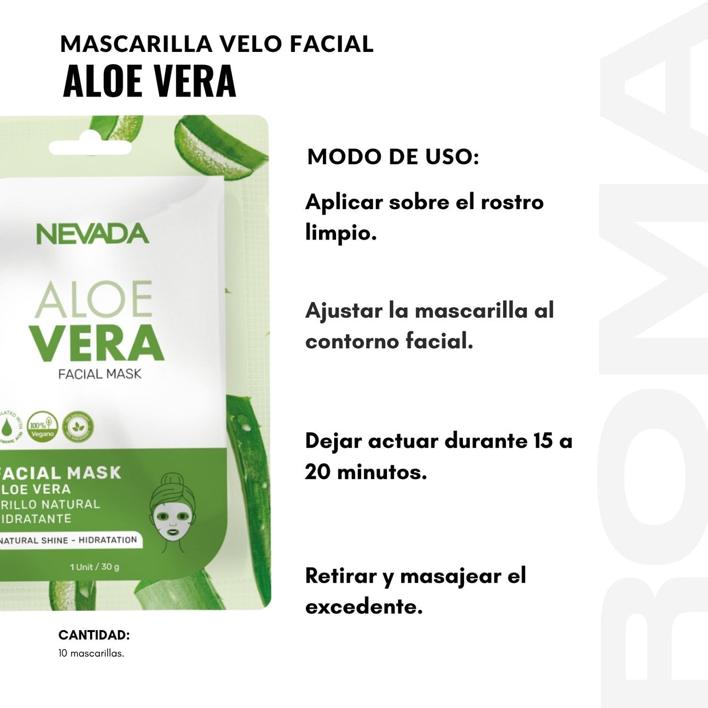 MASCARILLA FACIAL DE ALOE VERA 10UND NEVADA