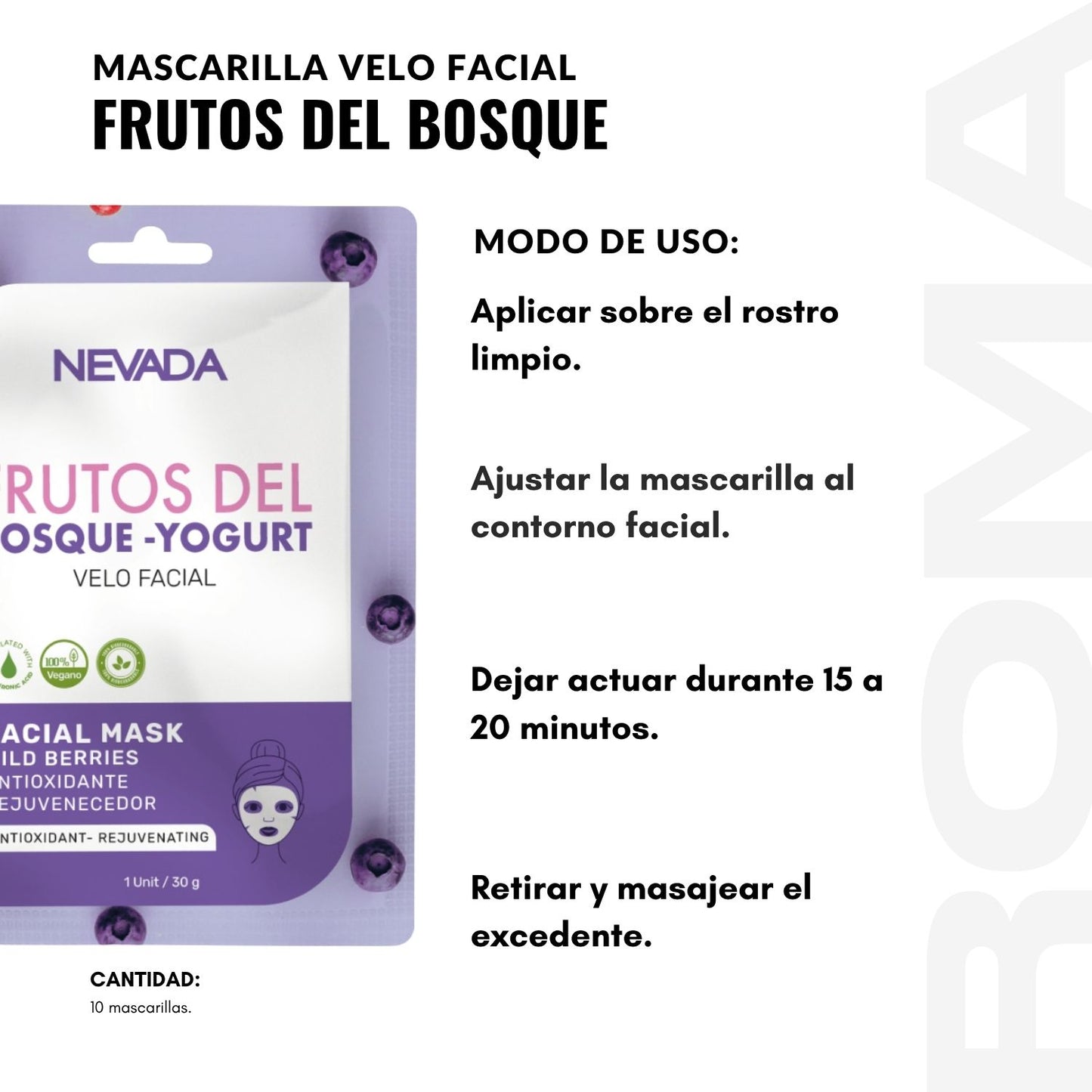 MASCARILLA FACIAL DE FRUTOS DEL BOSQUE 10UND NEVADA