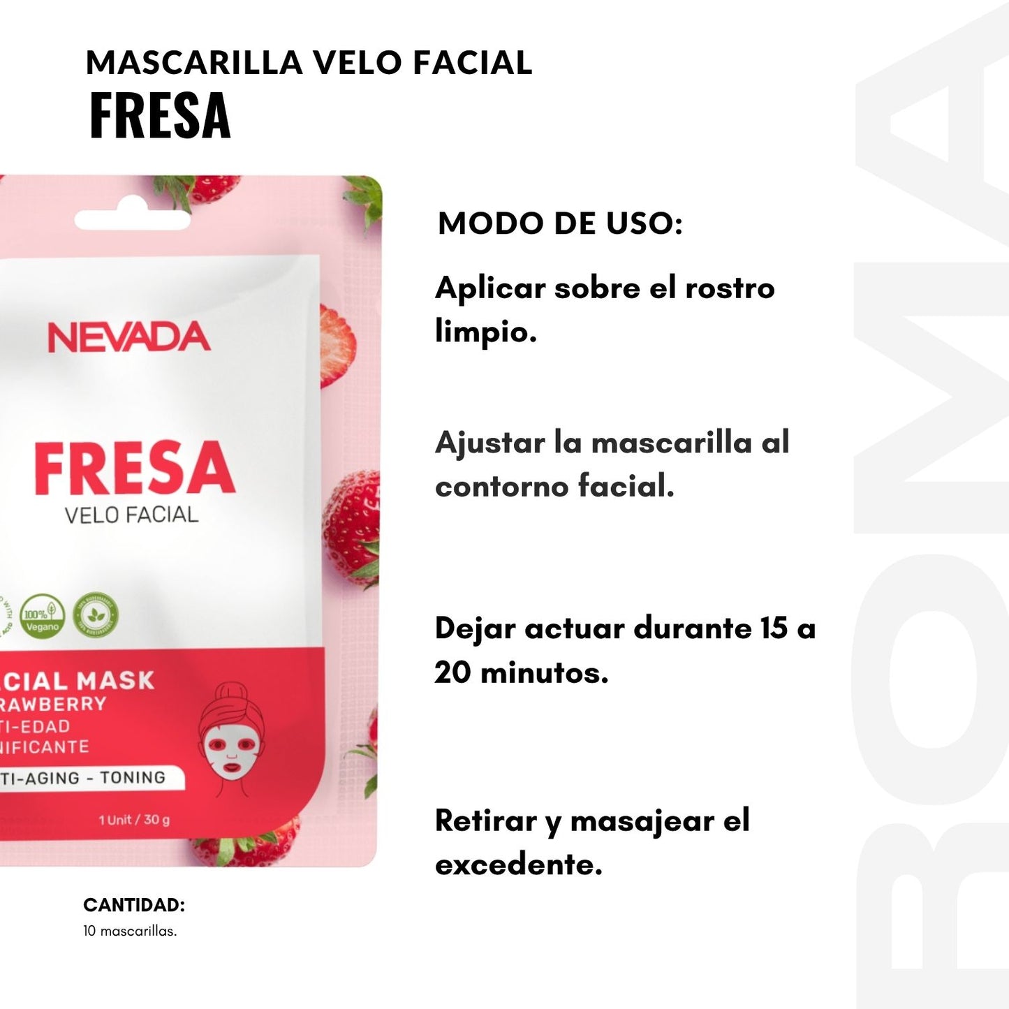 MASCARILLA FACIAL DE FRESA 10UND NEVADA