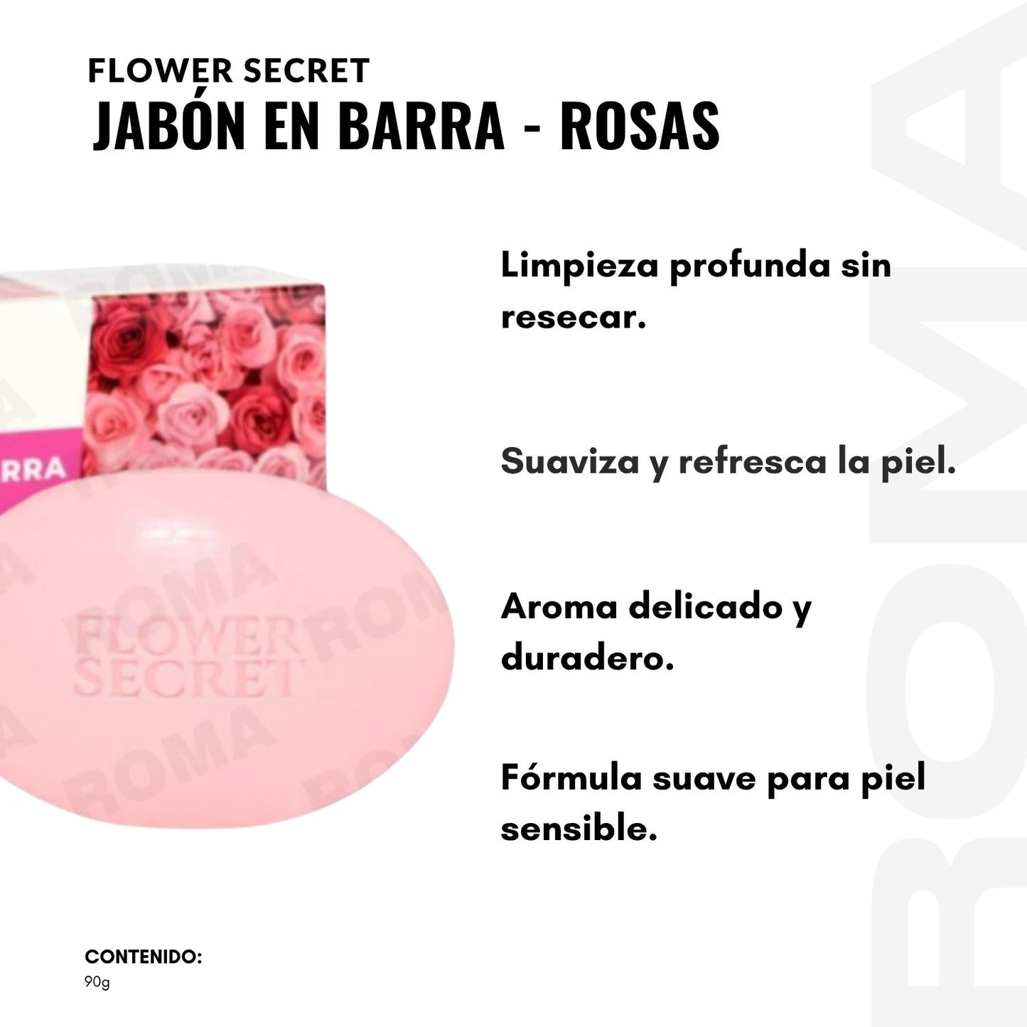 JABÓN EN BARRA AROMA A ROSAS 90G FLOWER SECRECT