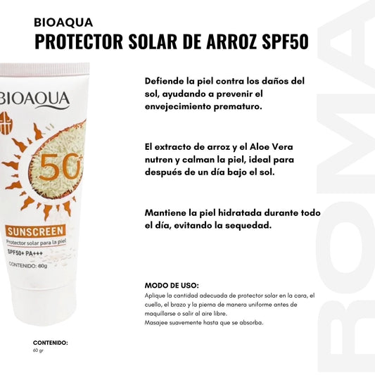 PROTECTOR SOLAR DE ARROZ SPF50 BIOAQUA 60G