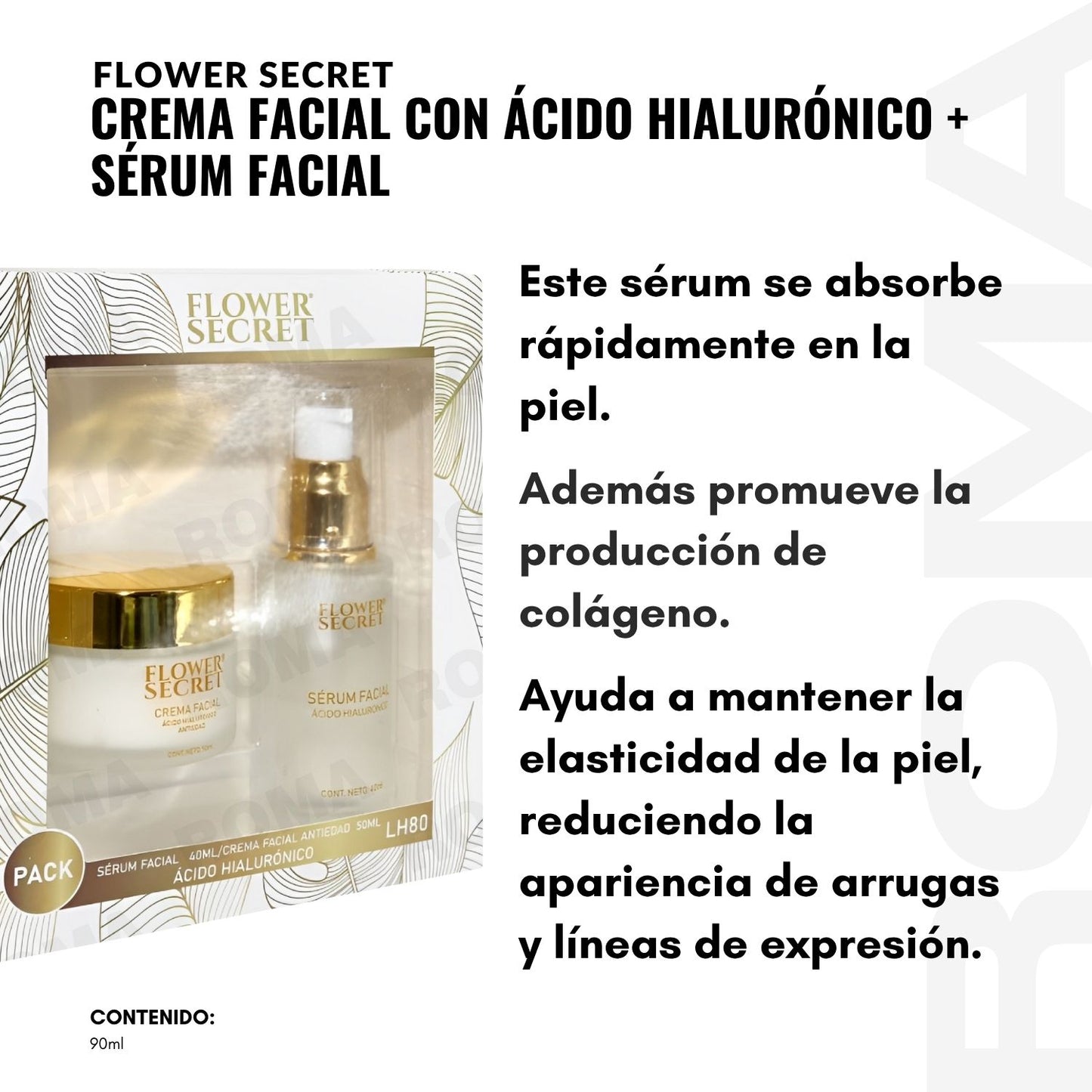 CREMA FACIAL CON ÁCIDO HIALURÓNICO + SÉRUM FACIAL FLOWER SECRET 50ML