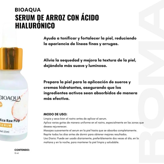 SERUM DE ARROZ CON ÁCIDO HIALURONICO BIOAQUA 15ML