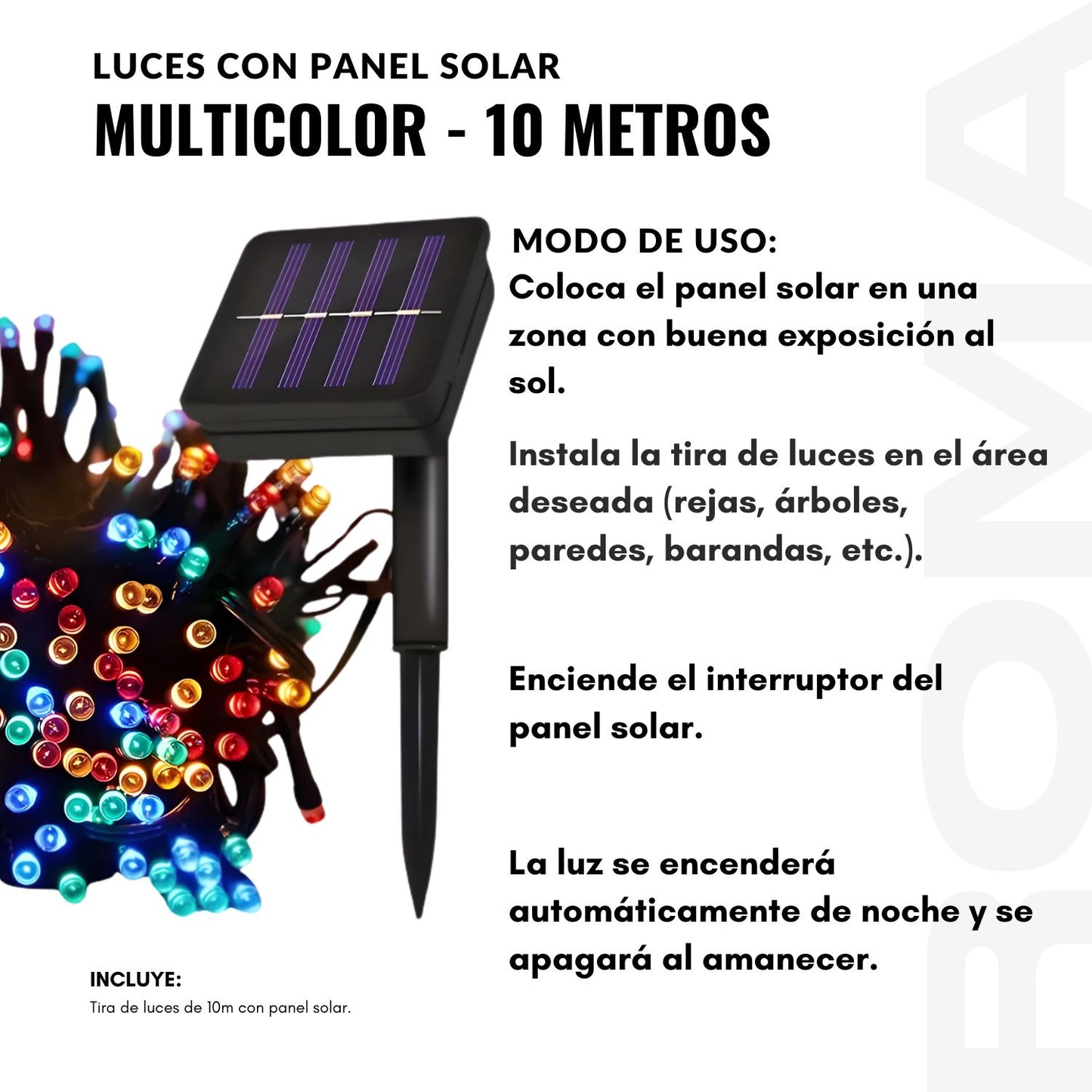 LUCES CON PANEL SOLAR MULTICOLOR 10 METROS