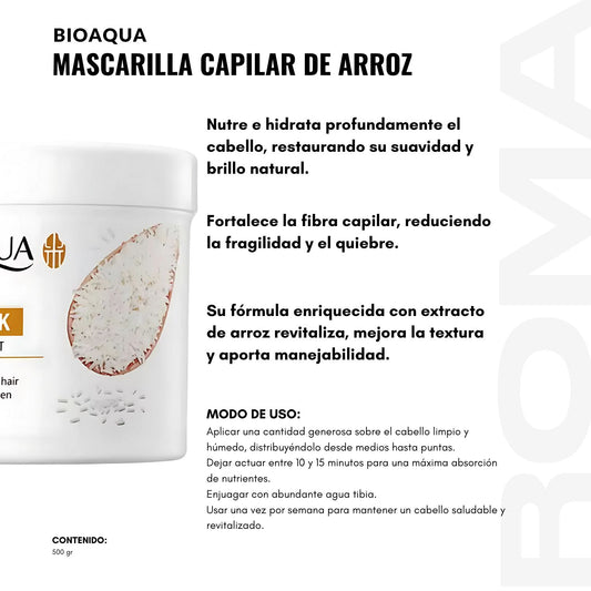 MASCARILLA CAPILAR DE ARROZ BIOAQUA 500ML