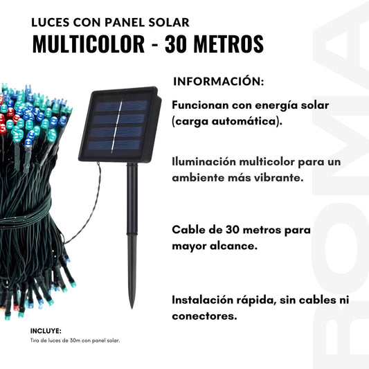 LUCES CON PANEL SOLAR MULTICOLOR 30 METROS