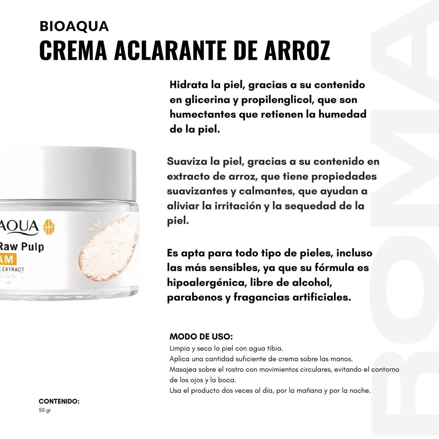 CREMA ACLARANTE DE ARROZ BIOAQUA 50G
