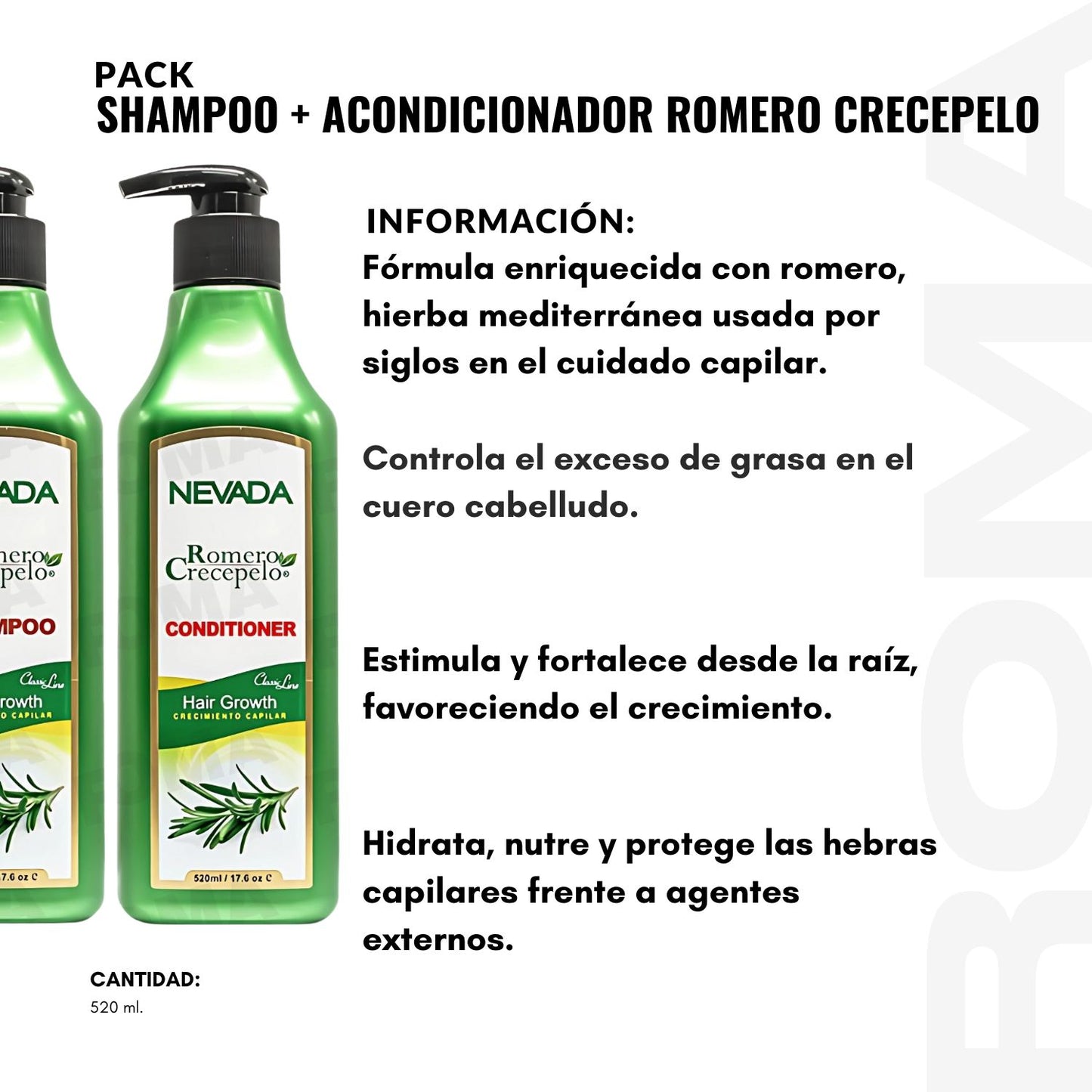 PACK SHAMPOO + ACONDICIONADOR ROMERO CRECEPELO 520ML