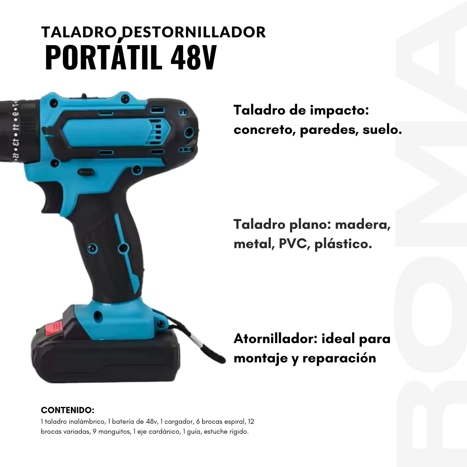 TALADRO DESTORNILLADOR PORTÁTIL 48V