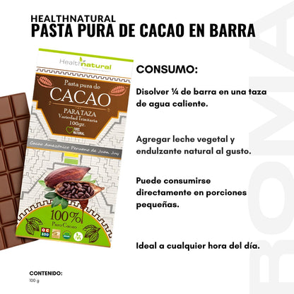 PASTA PURA DE CACAO EN BARRA 100G HEALTHNATURAL