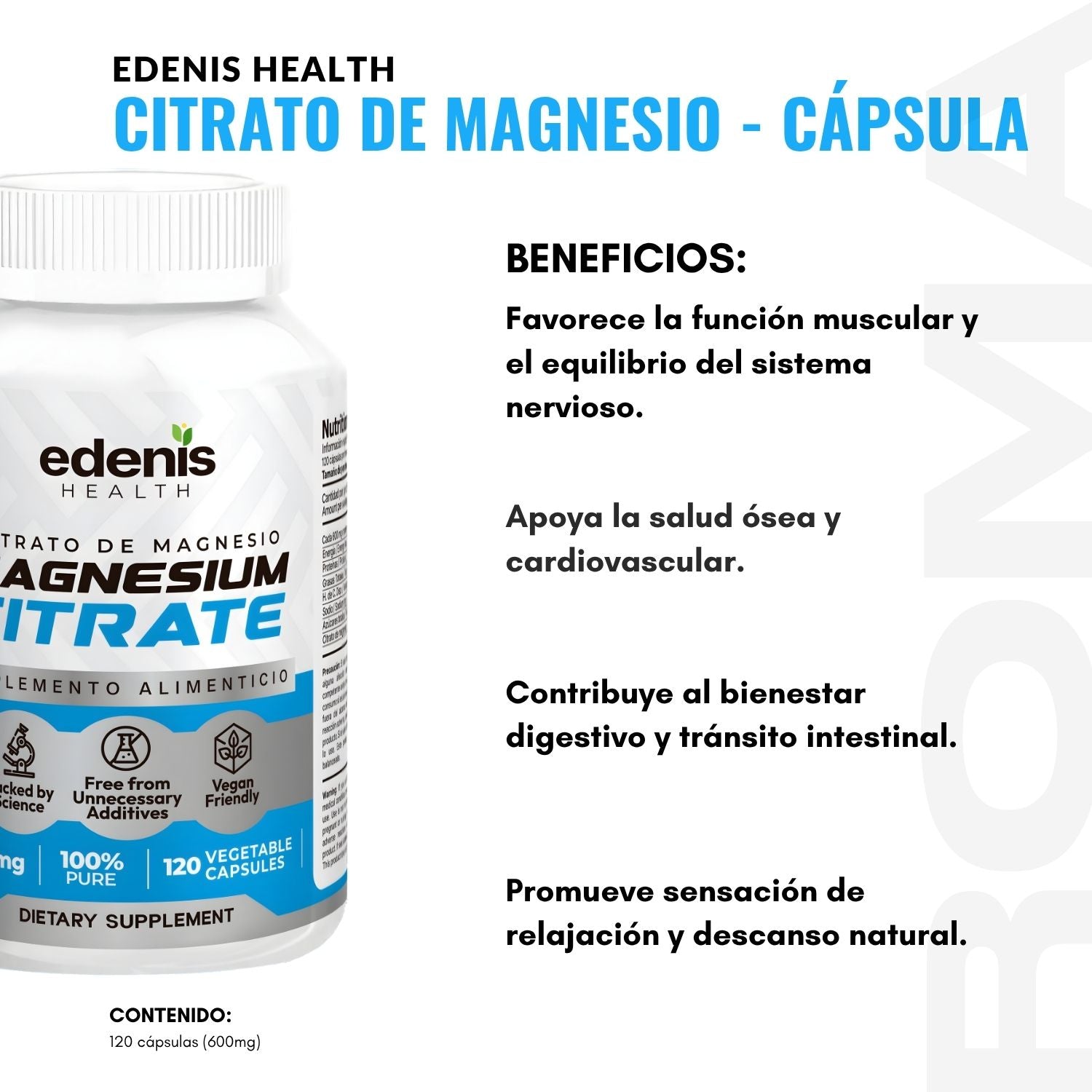 CITRATO DE MAGNESIO 120 CÁPSULAS EDENIS HEALTH
