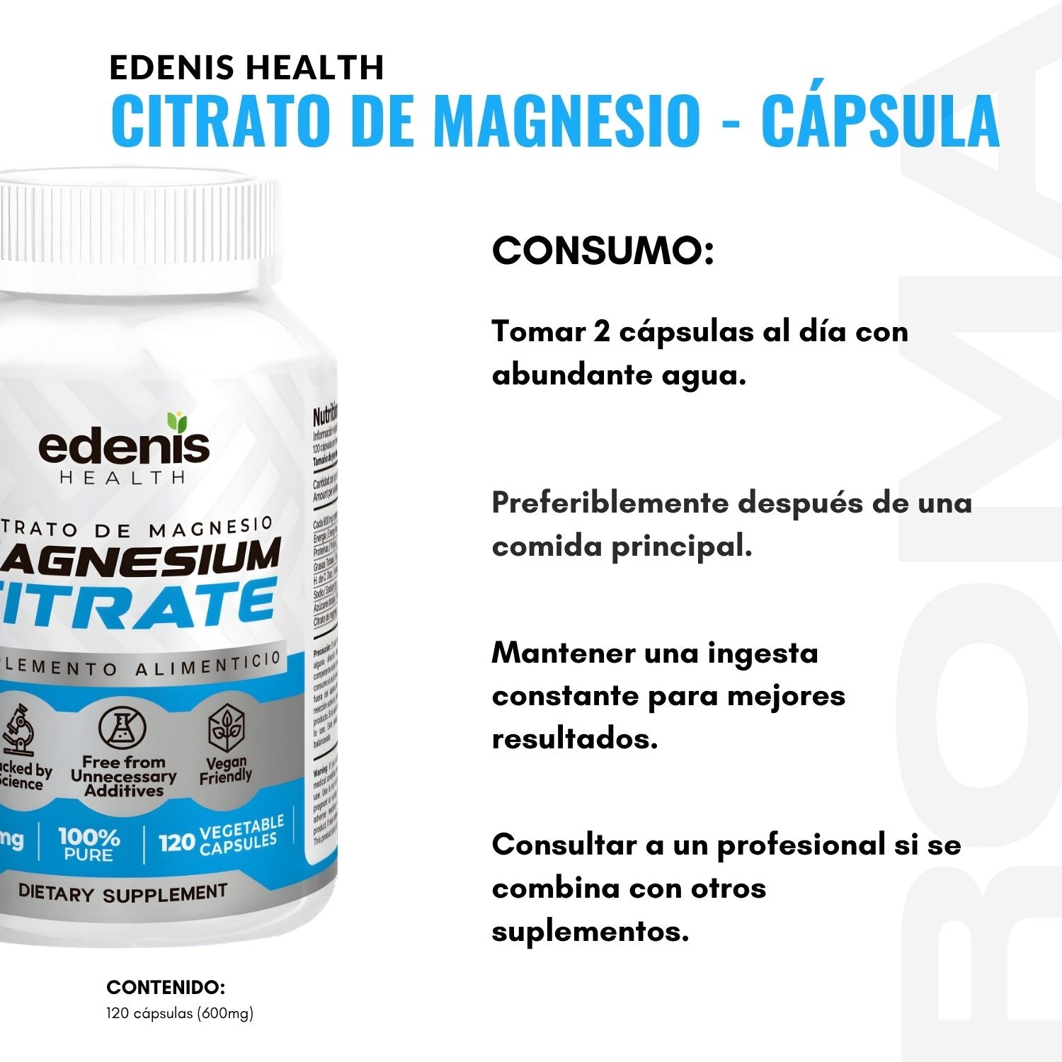 CITRATO DE MAGNESIO 120 CÁPSULAS EDENIS HEALTH