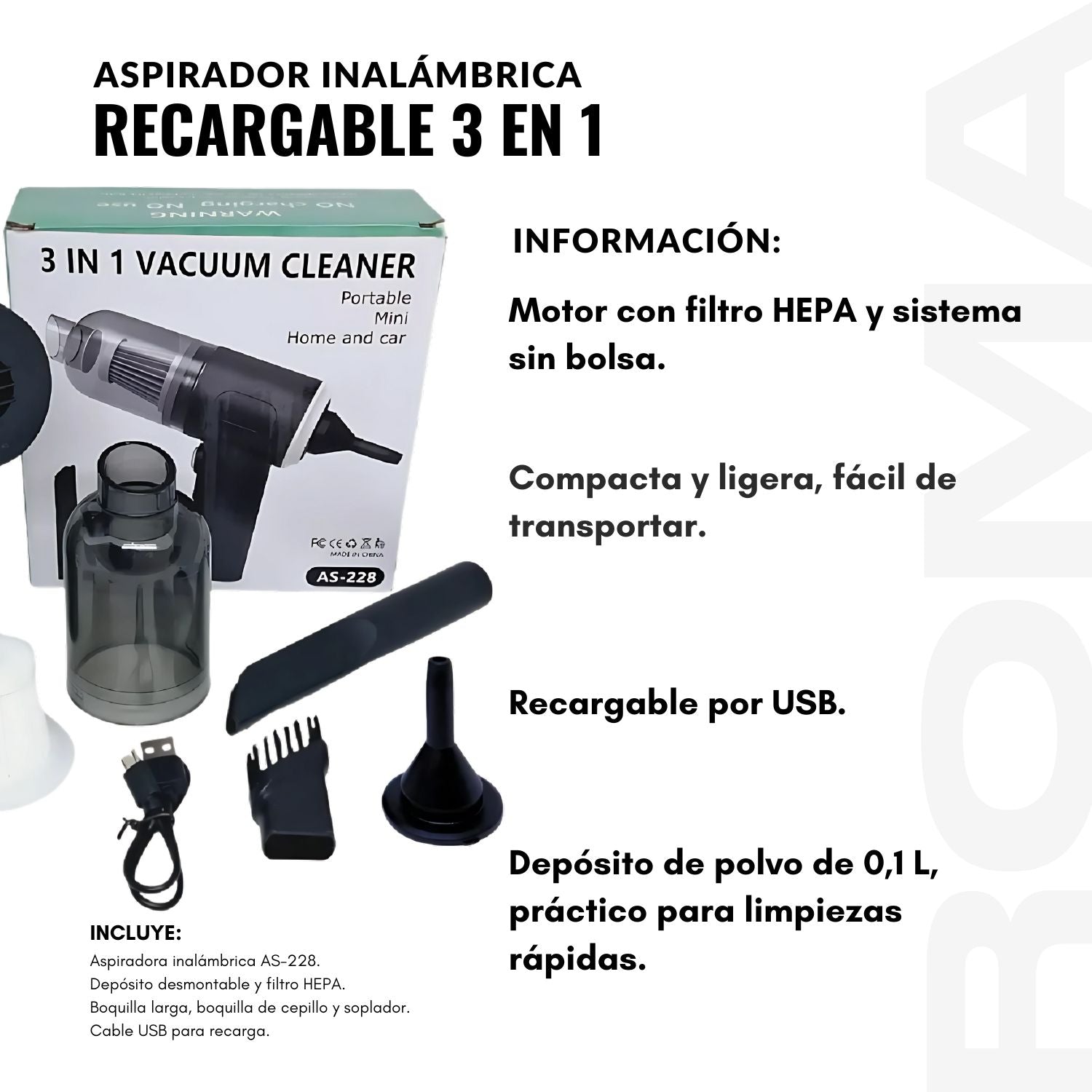 ASPIRADORA INALÁMBRICA RECARGABLE 3 EN 1