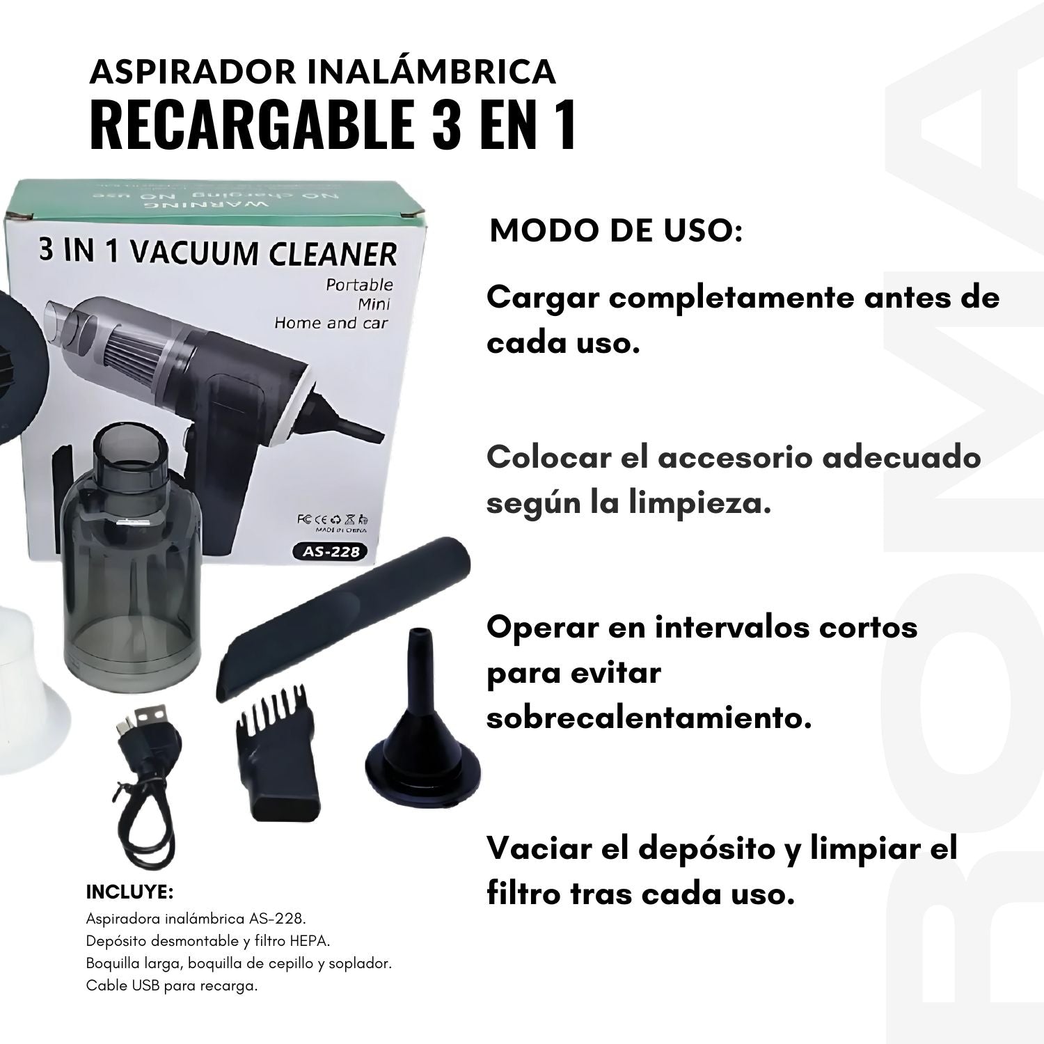 ASPIRADORA INALÁMBRICA RECARGABLE 3 EN 1