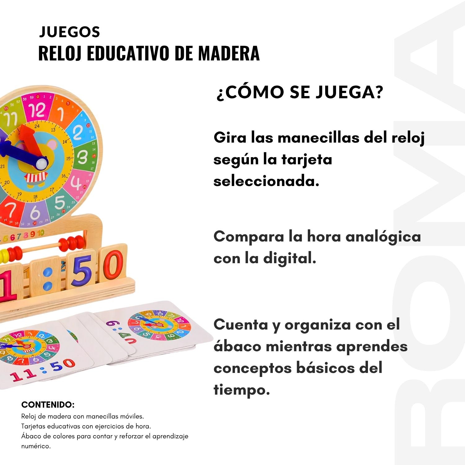 RELOJ Y HORARIO EDUCATIVO DE MADERA - JUEGO EDUCATIVO