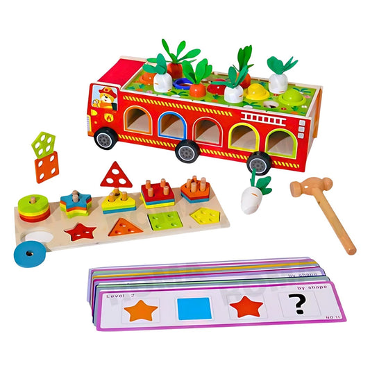 CARRO MULTIFUNCIONAL DE MADERA ZANAHORIA - JUEGO DIDÁTICO