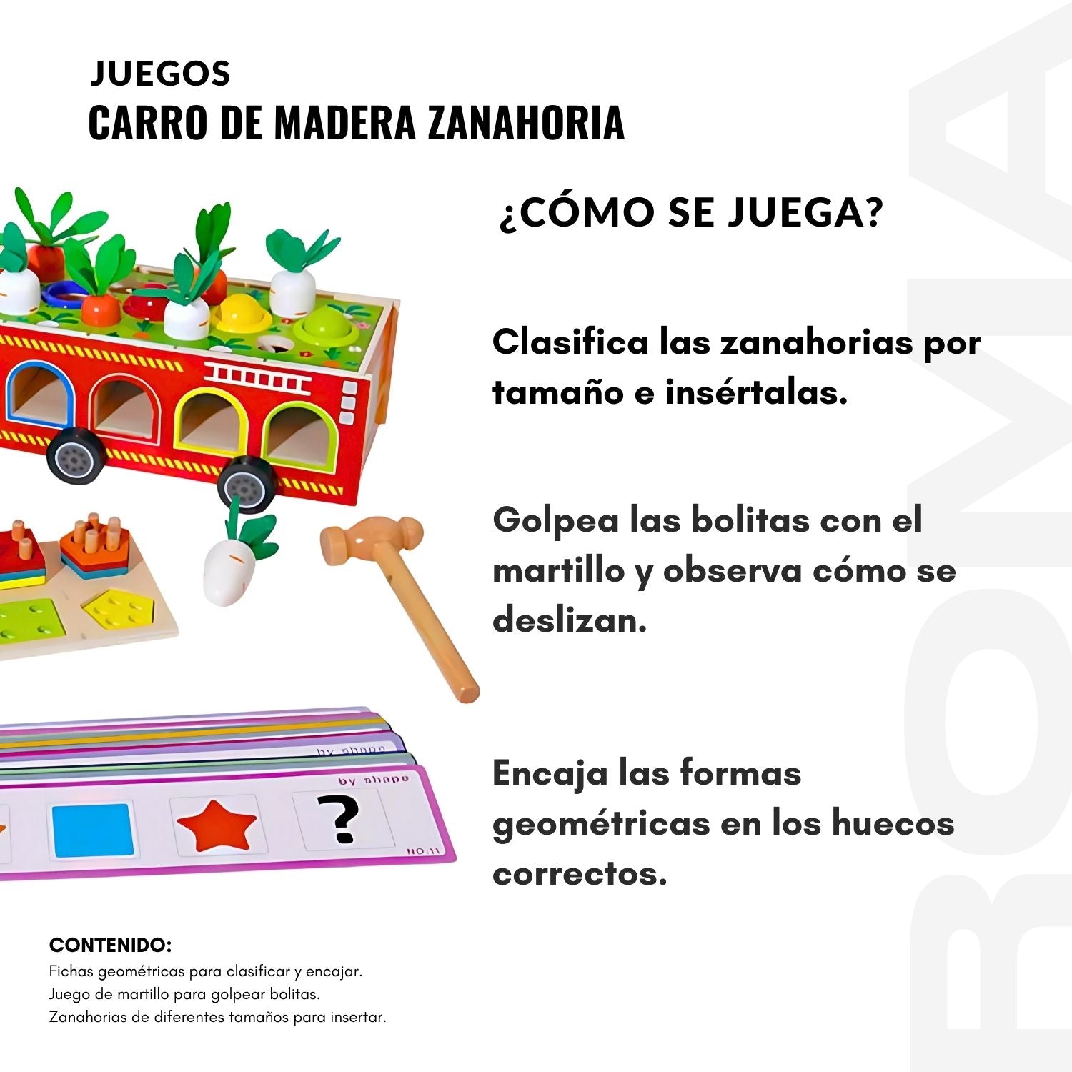 CARRO MULTIFUNCIONAL DE MADERA ZANAHORIA - JUEGO DIDÁTICO
