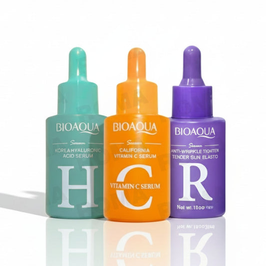 KIT SÉRUM ÁCIDO HIALURÓNICO, VITAMINA C Y RETINOL 3 PZS BIOAQUA