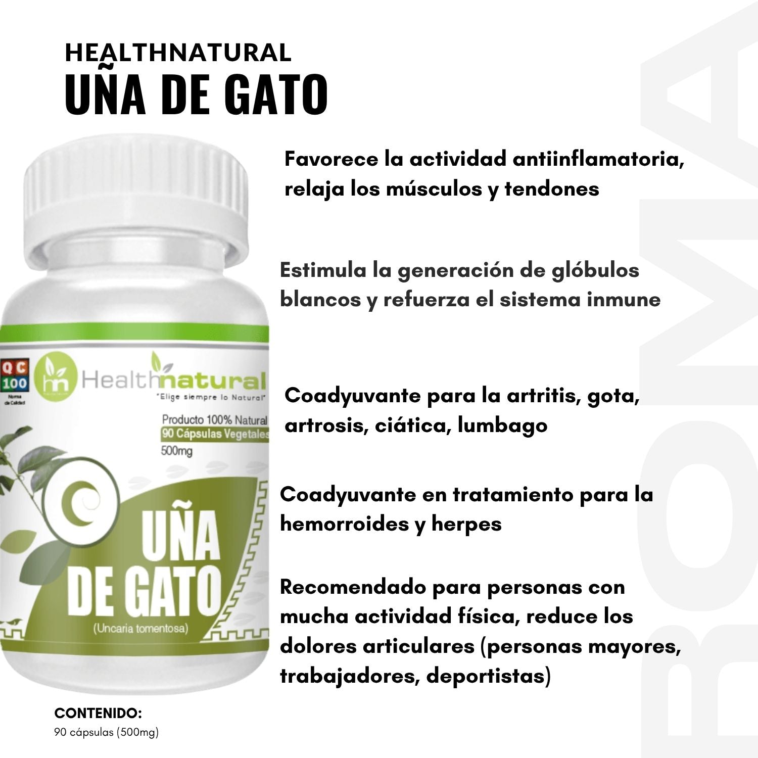UÑA DE GATO HEALTHNATURAL 500MG