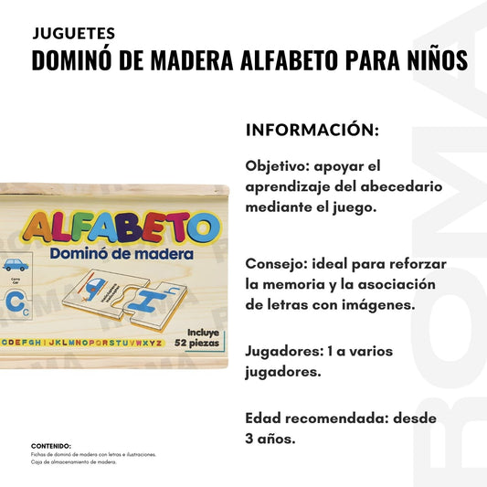DOMINÓ DE MADERA ALFABETO PARA NIÑOS