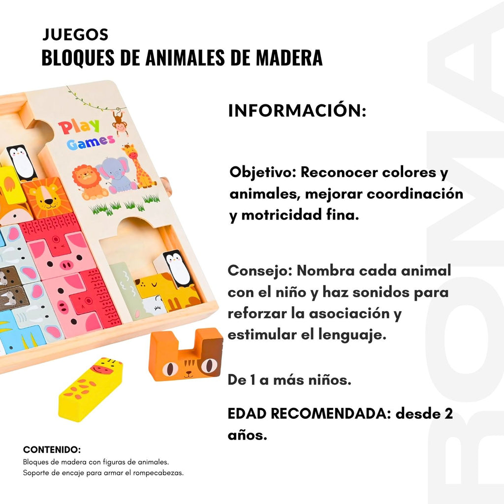 BLOQUES DE ANIMALES ENCAJABLES MADERA - JUEGO DIDÁTICO