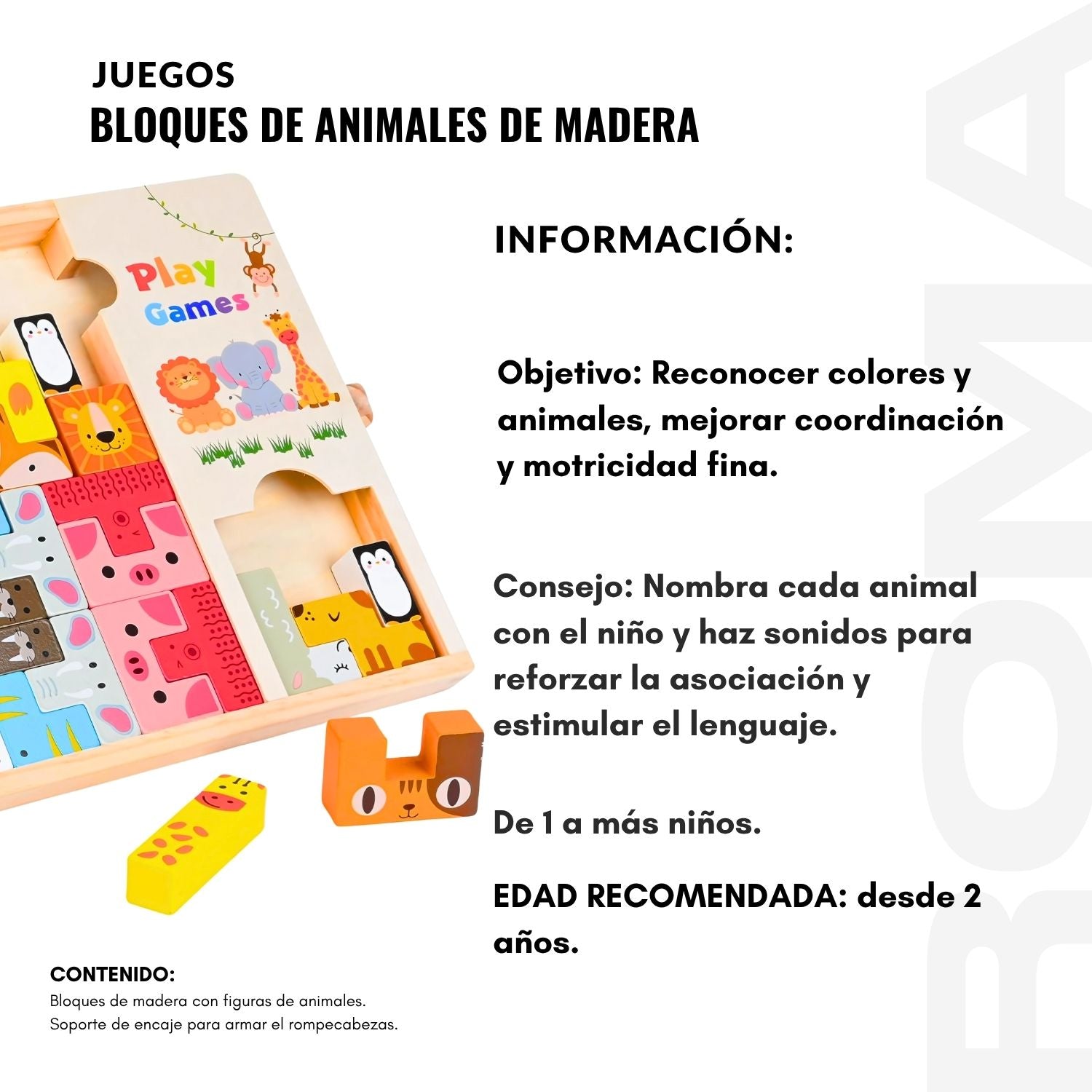 BLOQUES DE ANIMALES ENCAJABLES MADERA - JUEGO DIDÁTICO