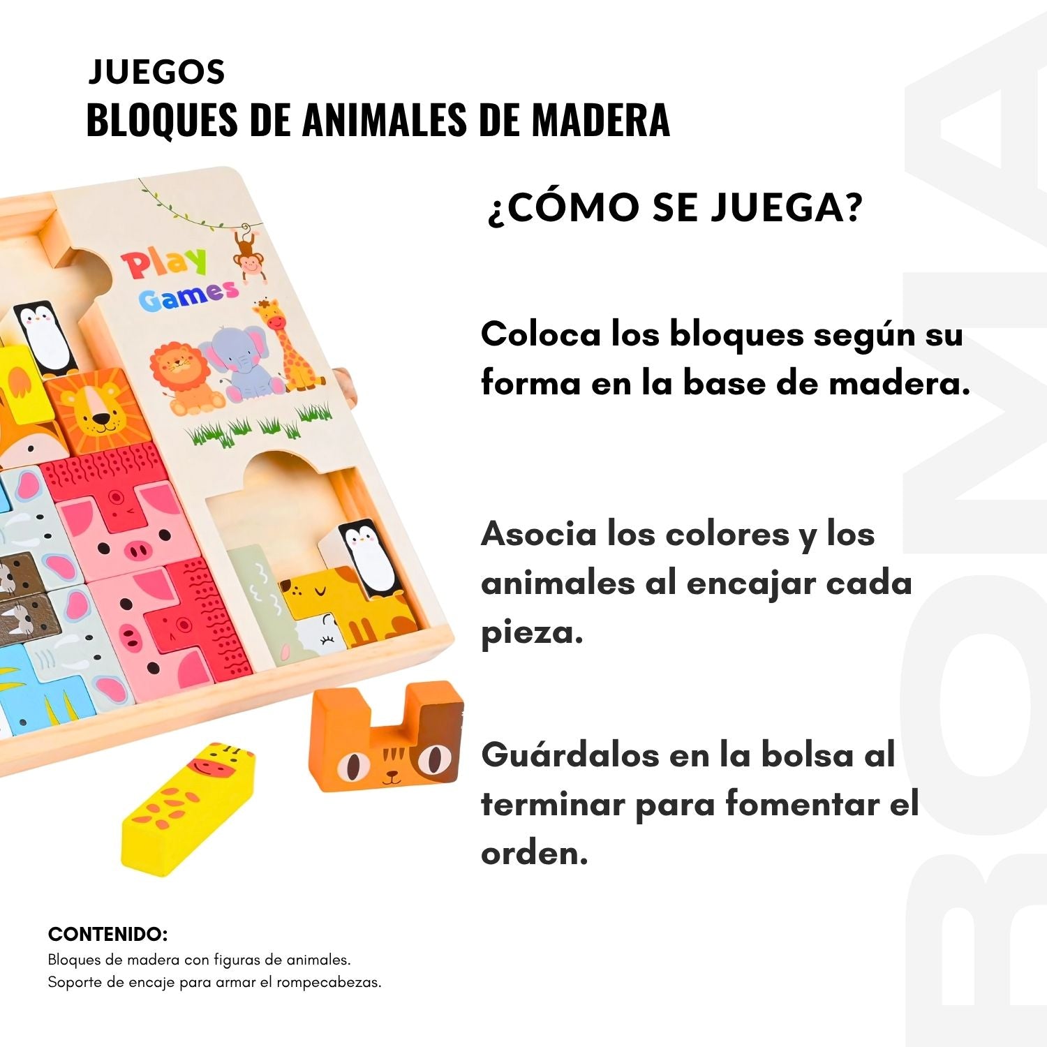 BLOQUES DE ANIMALES ENCAJABLES MADERA - JUEGO DIDÁTICO