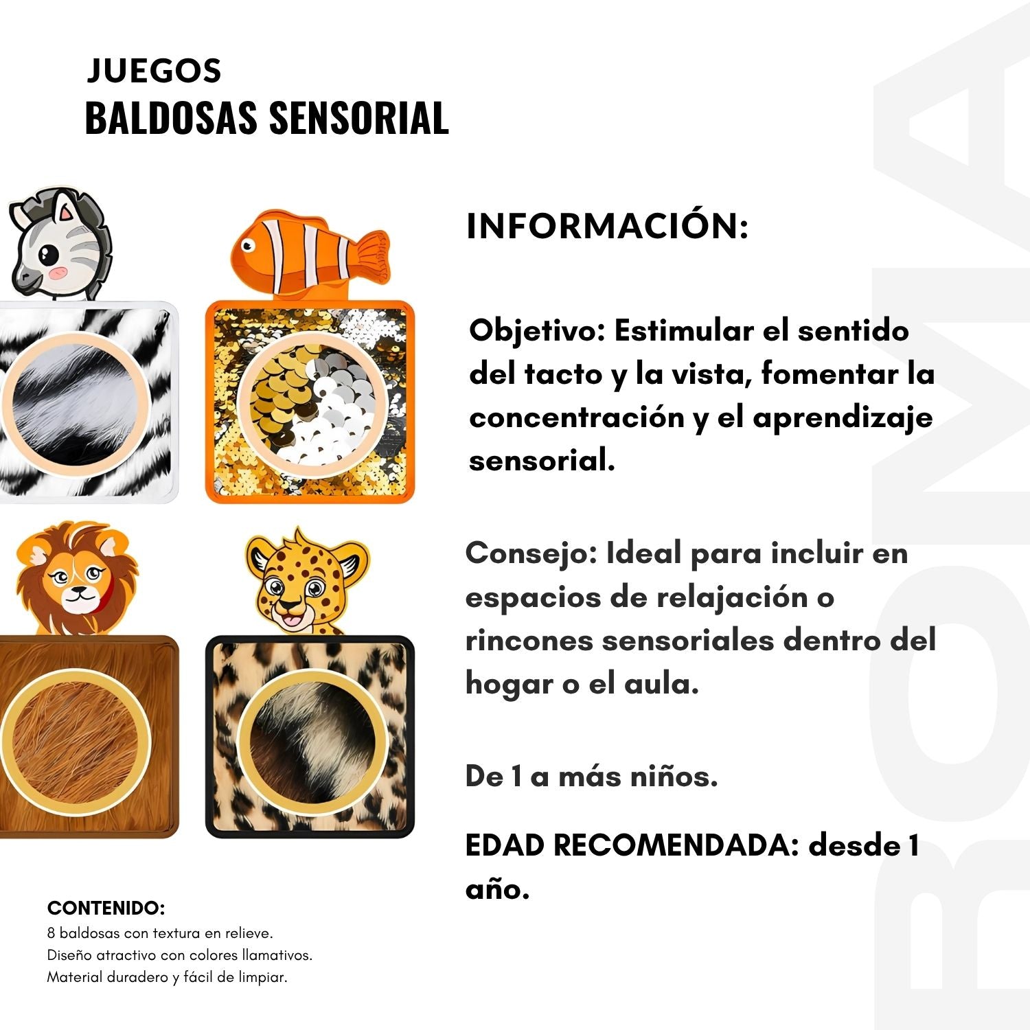 BALDOSAS SENSORIALES 8UND PARA BEBES Y NIÑOS - JUEGO DIDÁTICO