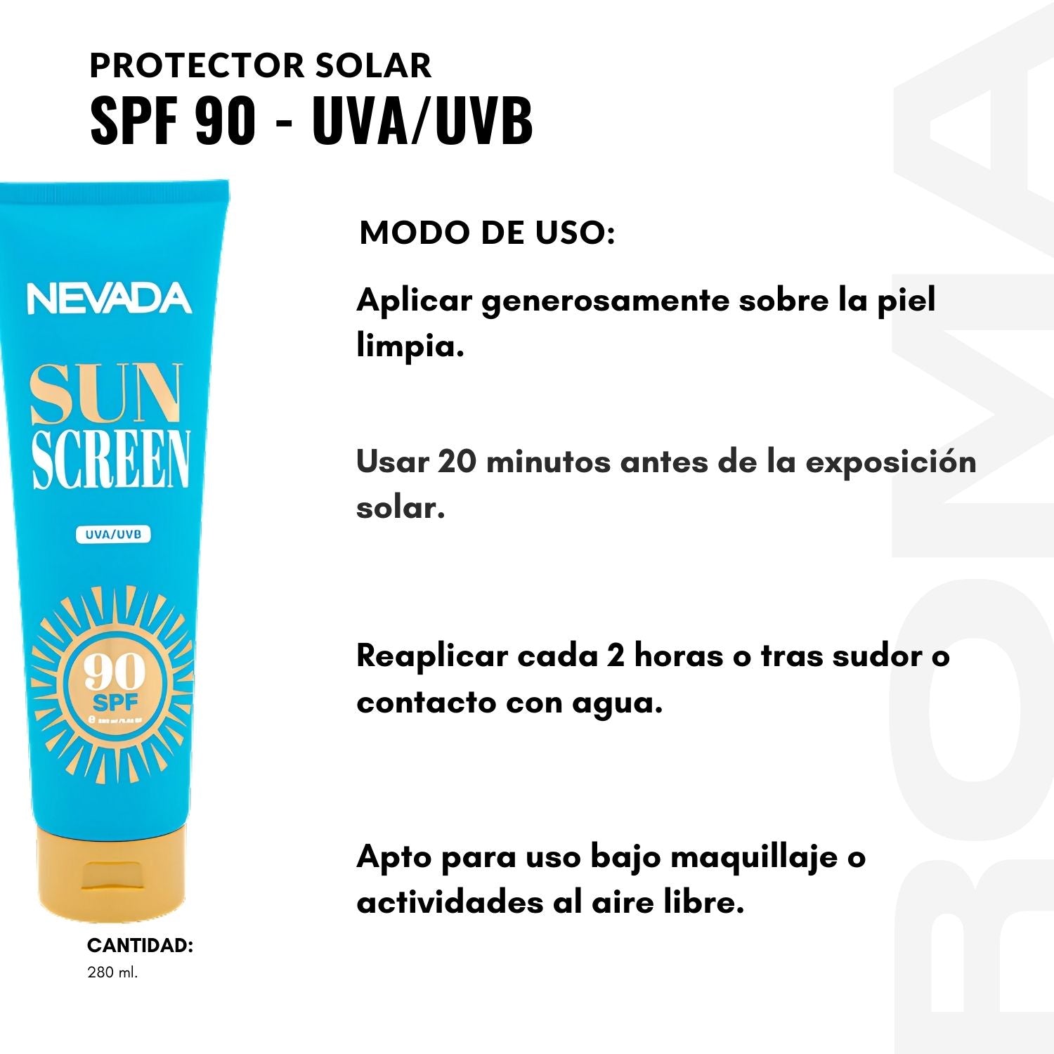 PROTECTOR SOLAR SPF90 – UVA/UVB 280ML NEVADA