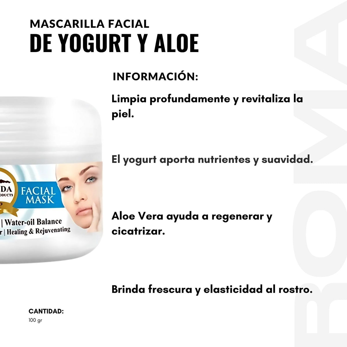 Aleo Roma M MASCARILLA FACIAL DE YOGURT Y ALOE VERA 100G NEVADA – ROMA IMPORT