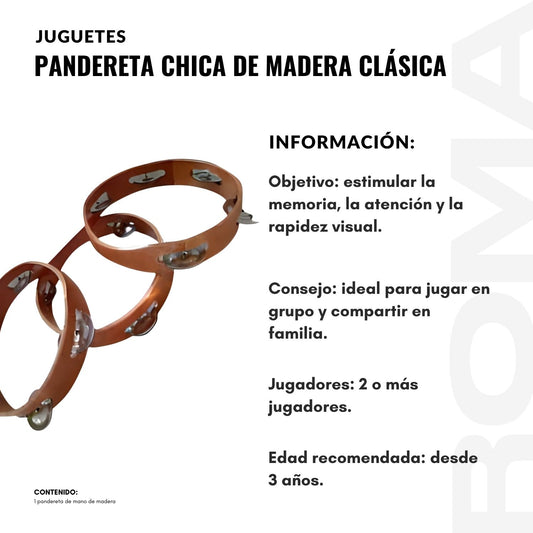 PANDERETA CHICA DE MADERA CLÁSICA
