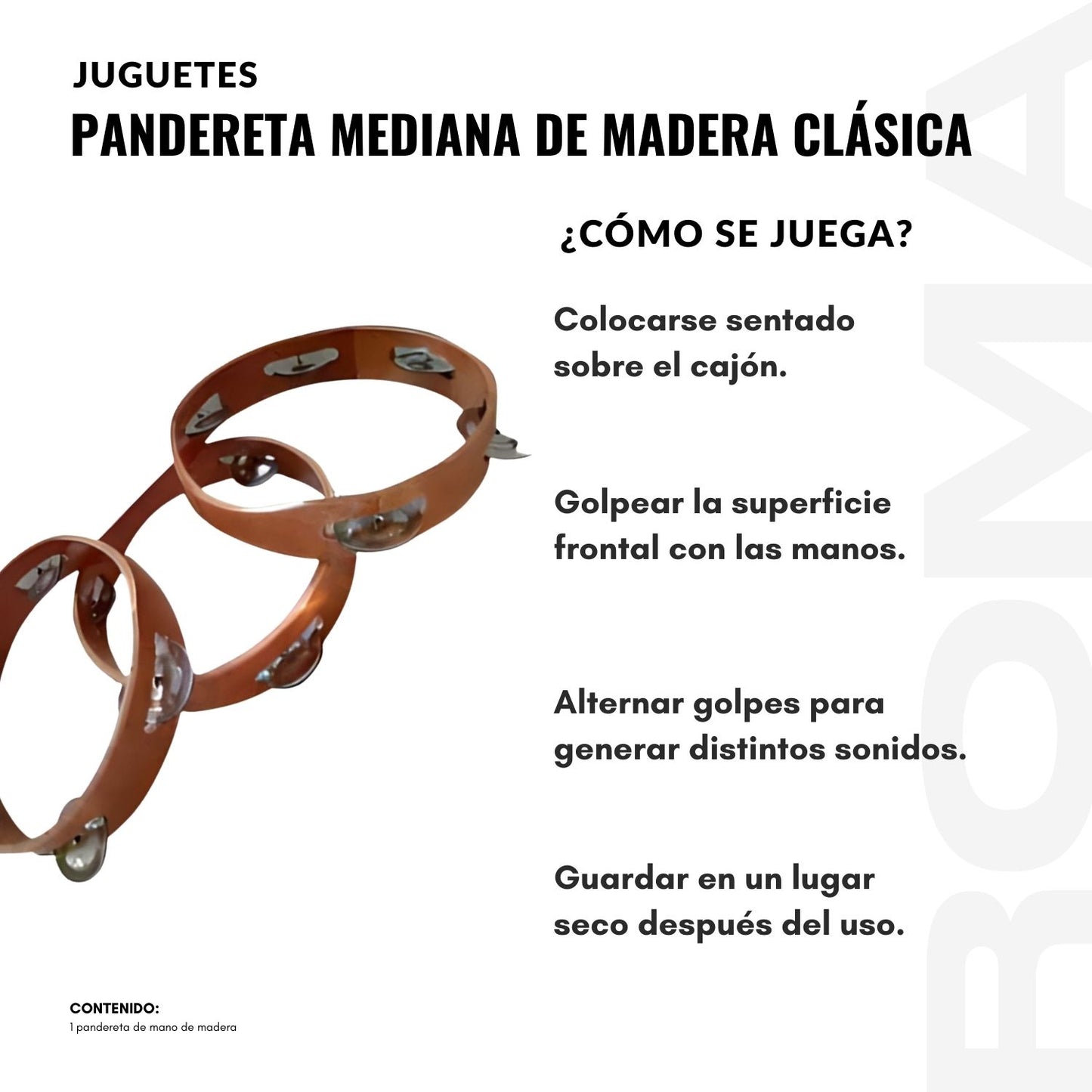 PANDERETA MEDIANA DE MADERA CLÁSICA