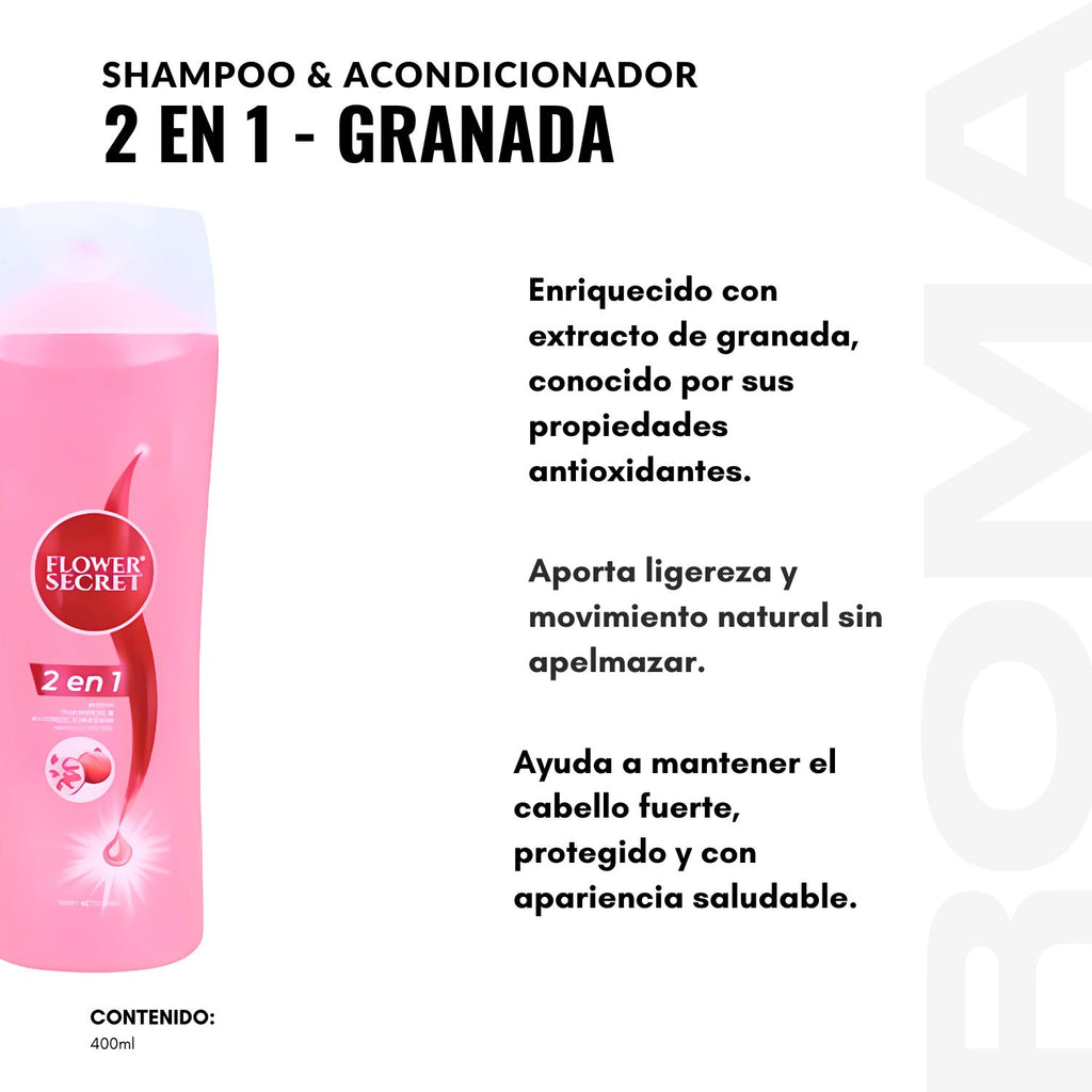SHAMPOO 2 EN 1 GRANADA 400 ML FLOWER SECRET
