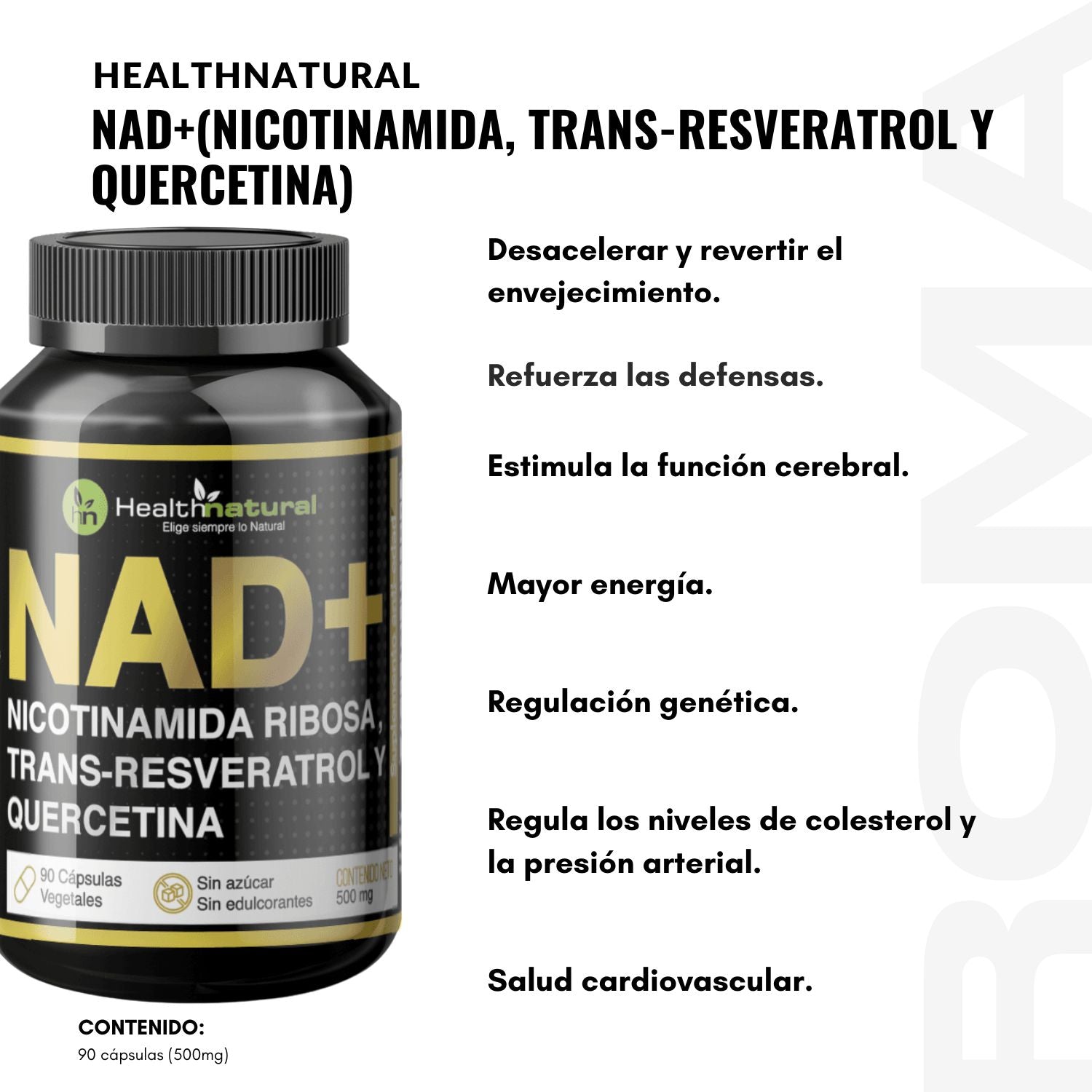 NAD+(NICOTINAMIDA, TRANS-RESVERATROL Y QUERCETINA) HEALTHNATURAL 500MG