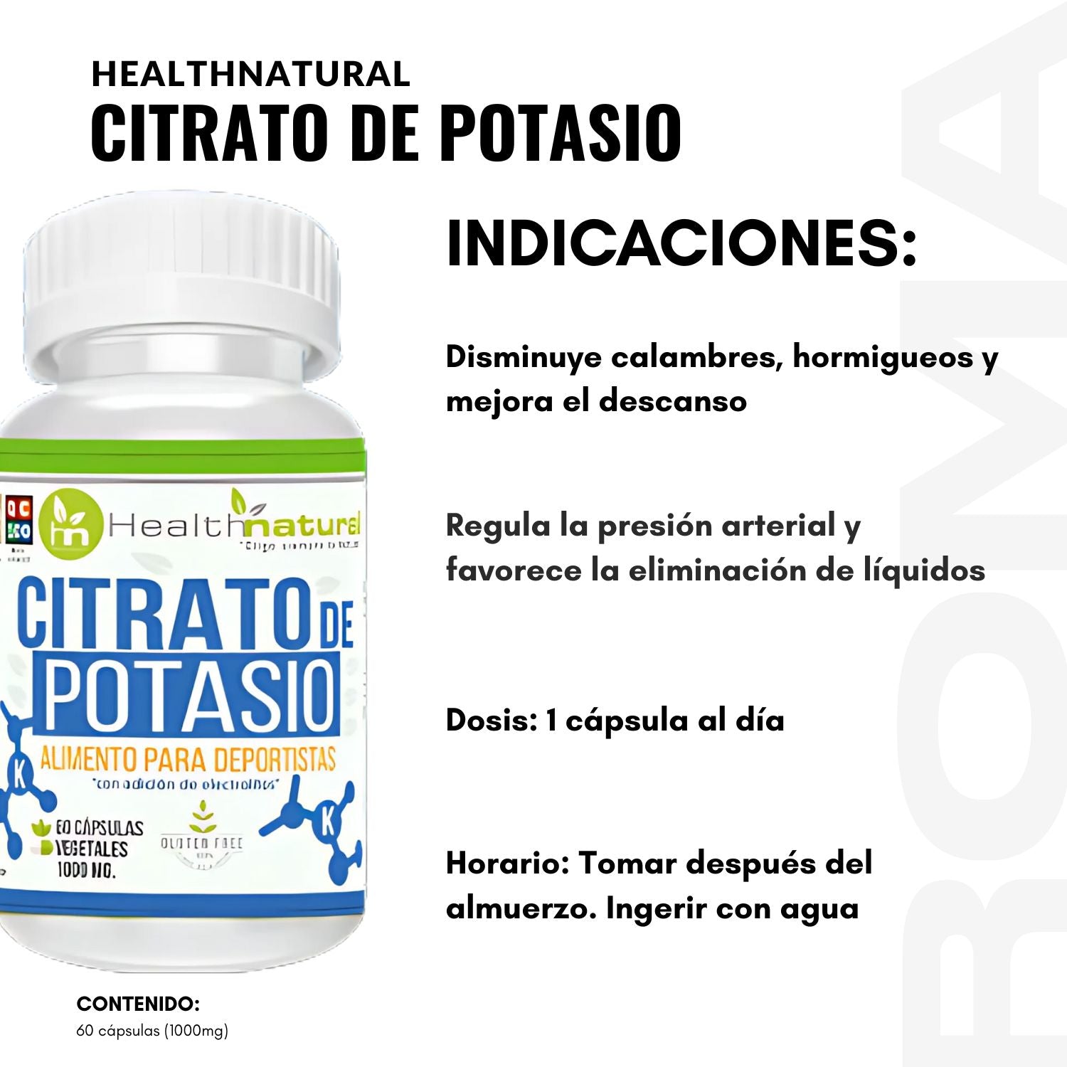 CITRATO DE POTASIO HEALTHNATURAL 1000MG