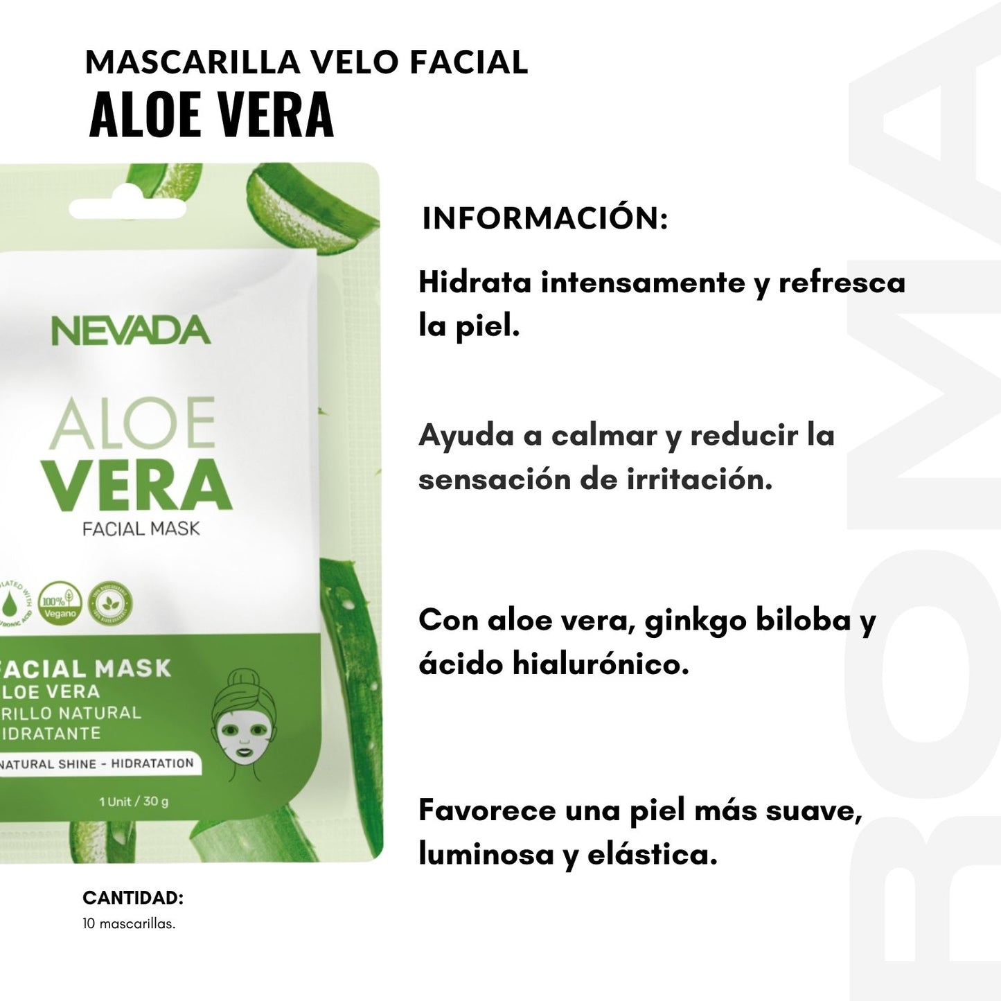 MASCARILLA FACIAL DE ALOE VERA 10UND NEVADA