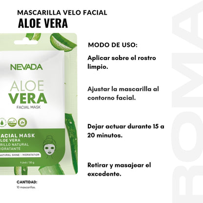 MASCARILLA FACIAL DE ALOE VERA 10UND NEVADA