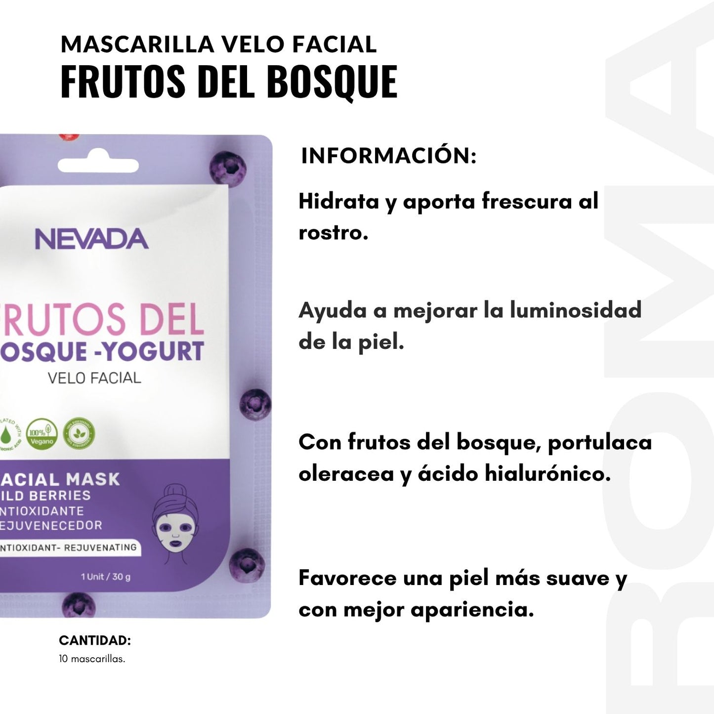 MASCARILLA FACIAL DE FRUTOS DEL BOSQUE 10UND NEVADA