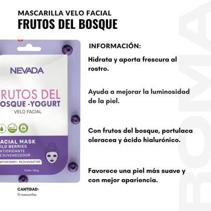 MASCARILLA FACIAL DE FRUTOS DEL BOSQUE 10UND NEVADA
