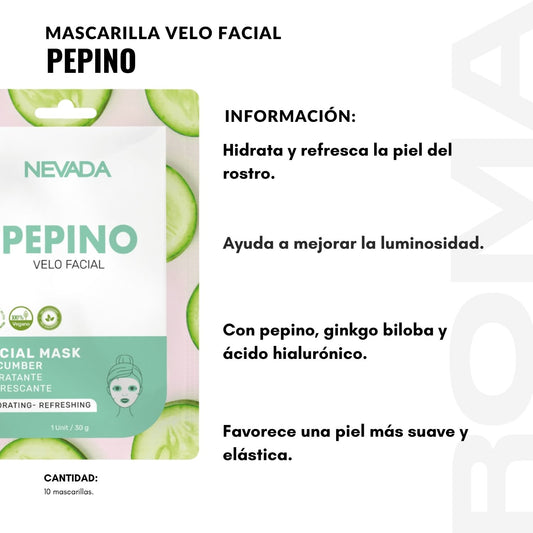 MASCARILLA FACIAL DE PEPINO 10UND NEVADA
