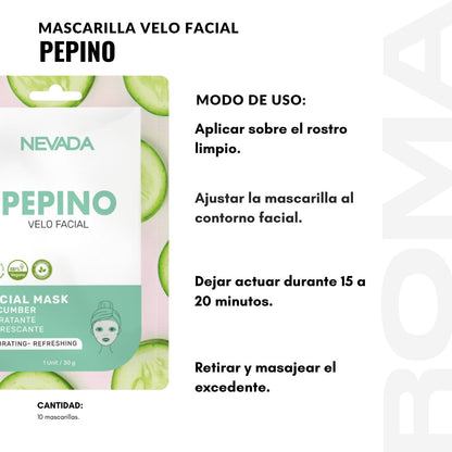 MASCARILLA FACIAL DE PEPINO 10UND NEVADA