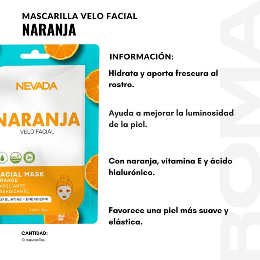 MASCARILLA FACIAL DE NARANJA 10UND NEVADA