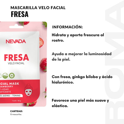 MASCARILLA FACIAL DE FRESA 10UND NEVADA