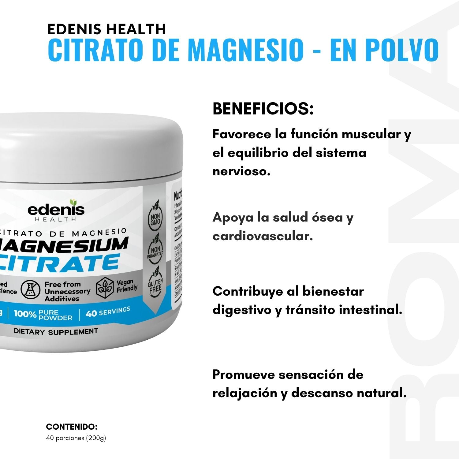 CITRATO DE MAGNESIO 200G EN POLVO EDENIS HEALTH