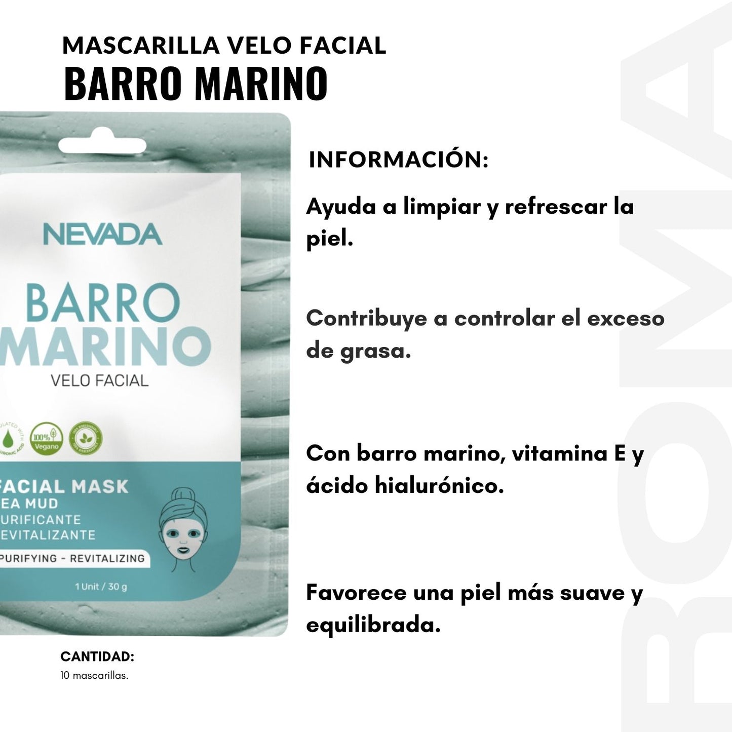 MASCARILLA FACIAL DE BARRO MARINO 10UND NEVADA