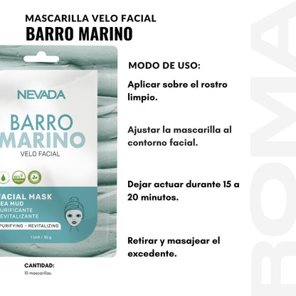 MASCARILLA FACIAL DE BARRO MARINO 10UND NEVADA