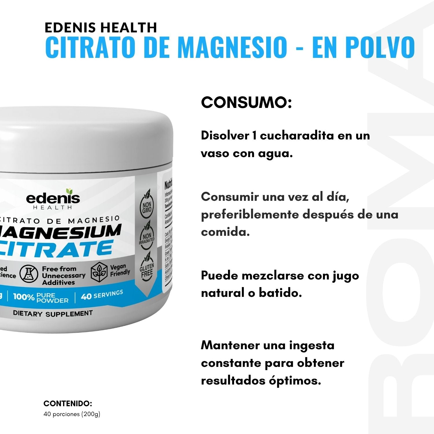 CITRATO DE MAGNESIO 200G EN POLVO EDENIS HEALTH