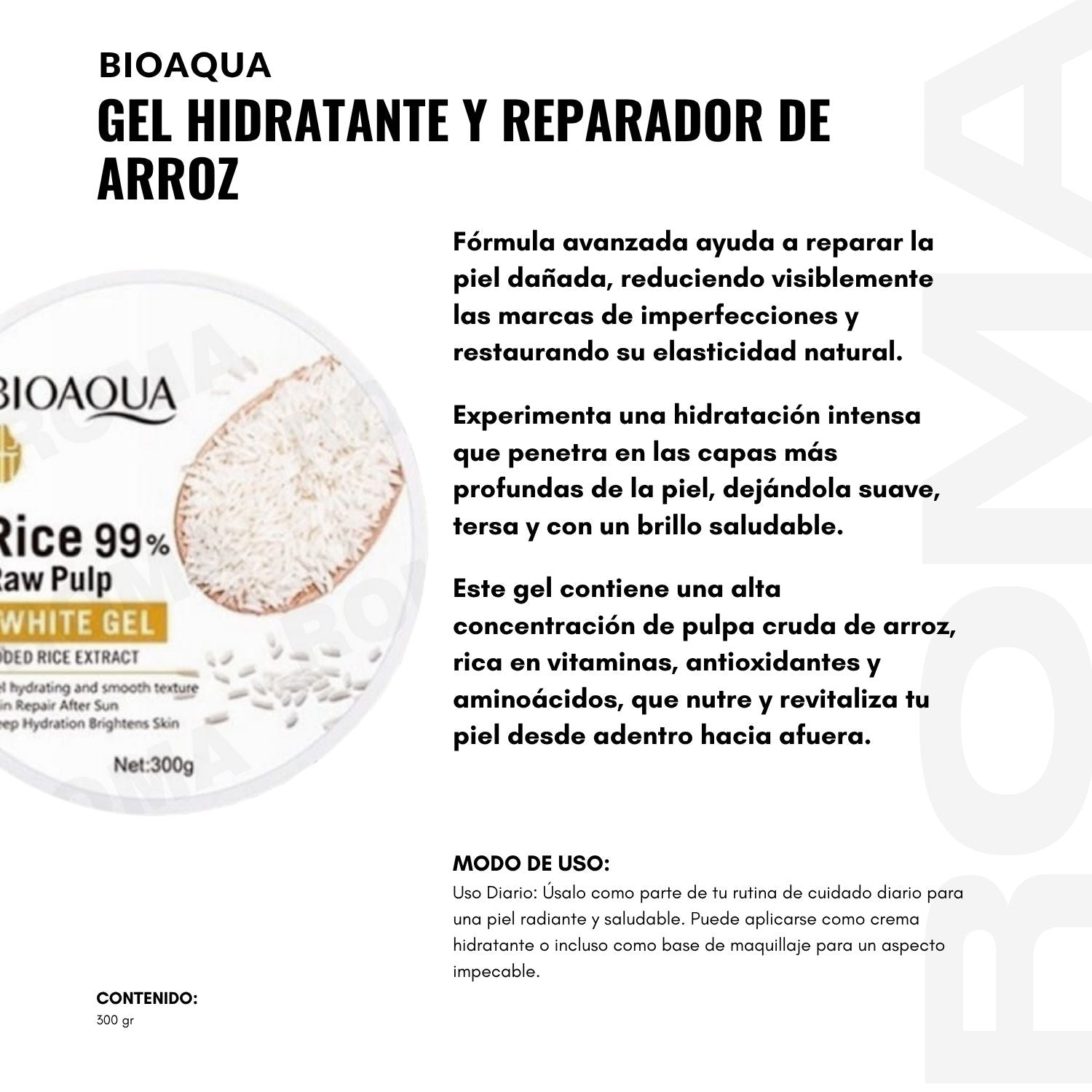 GEL HIDRATANTE Y REPARADOR FACIAL DE ARROZ BIOAQUA 300G