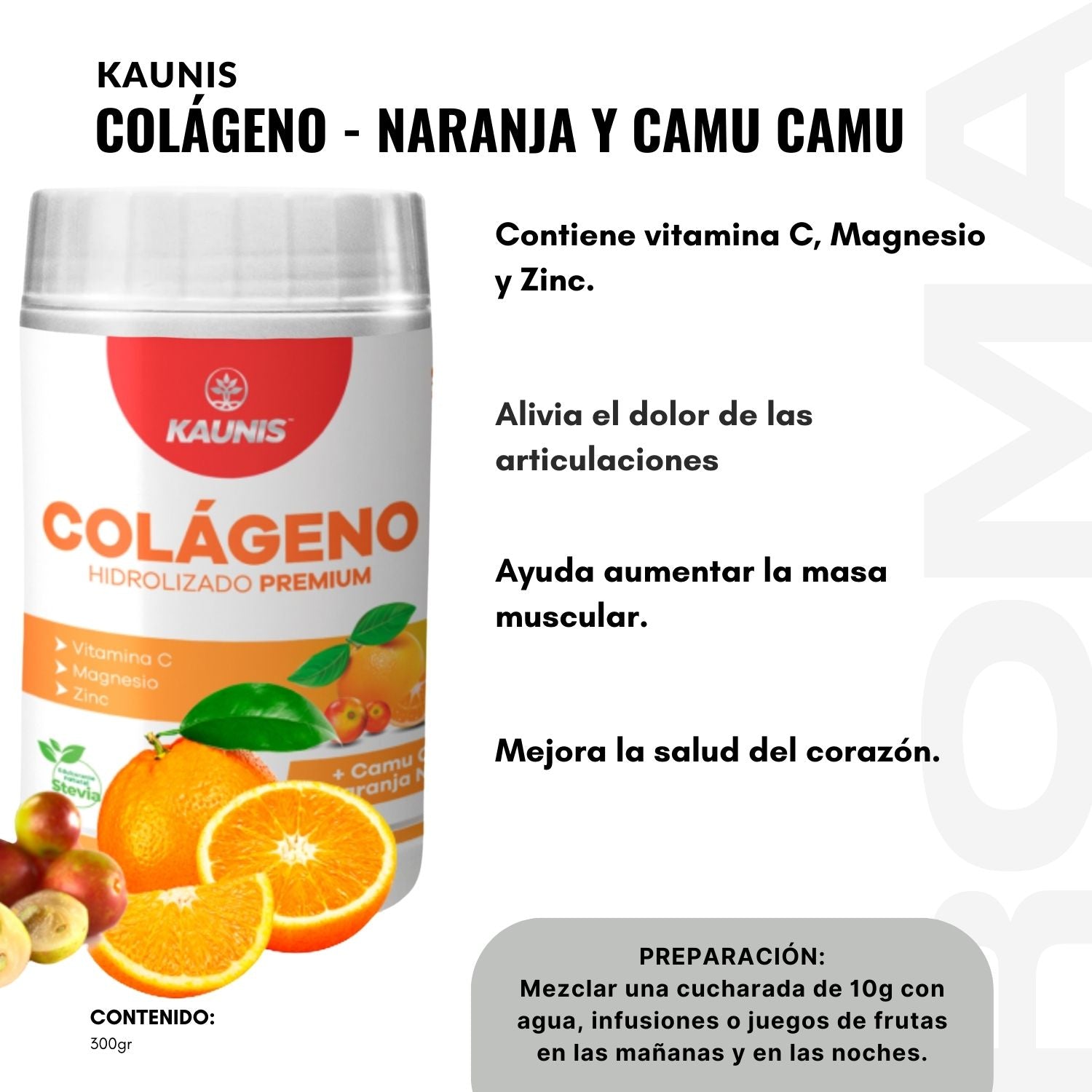 COLÁGENO HIDROLIZADO CAMU CAMU Y NARANJA NATURAL 300G